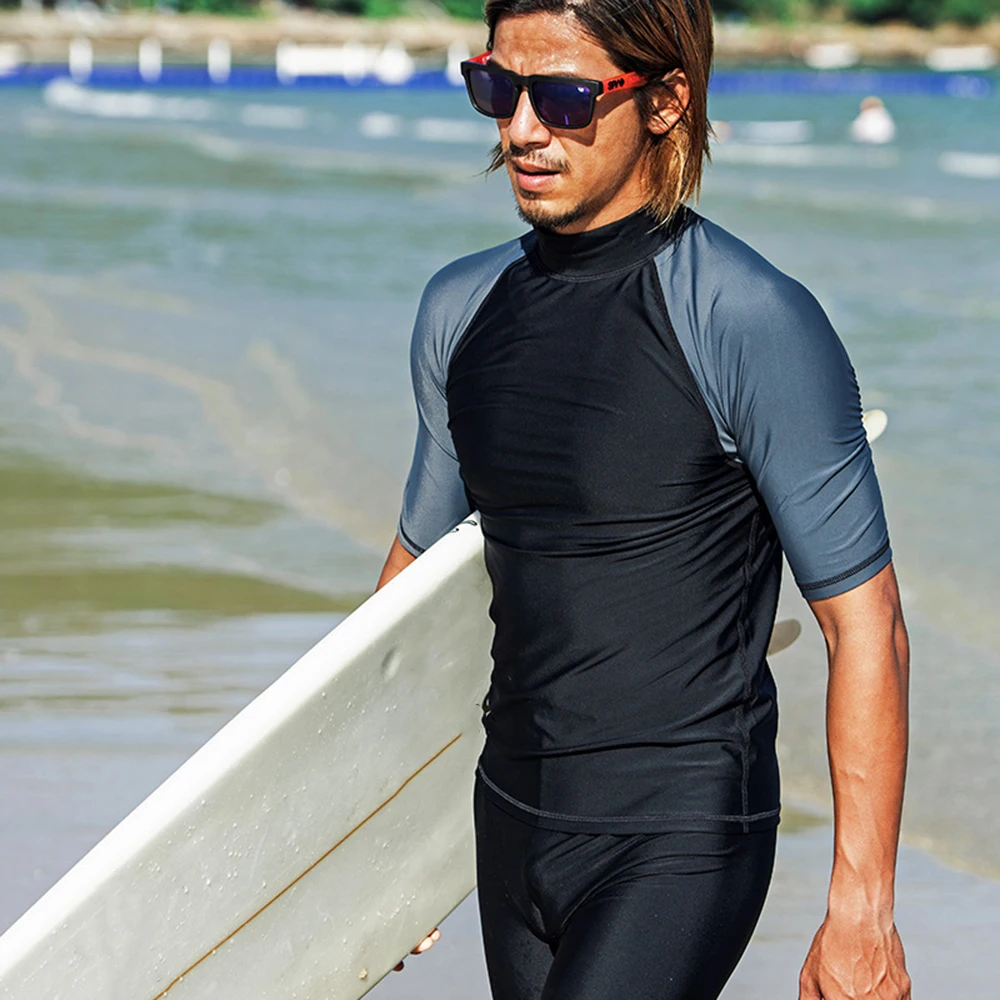 

Men's Hot Sale Fashion High Elastic Comfortable Short Sleeve Top Sunscreen Quick Dry Water Sports Beach Swimming Surfwear M-4XL
