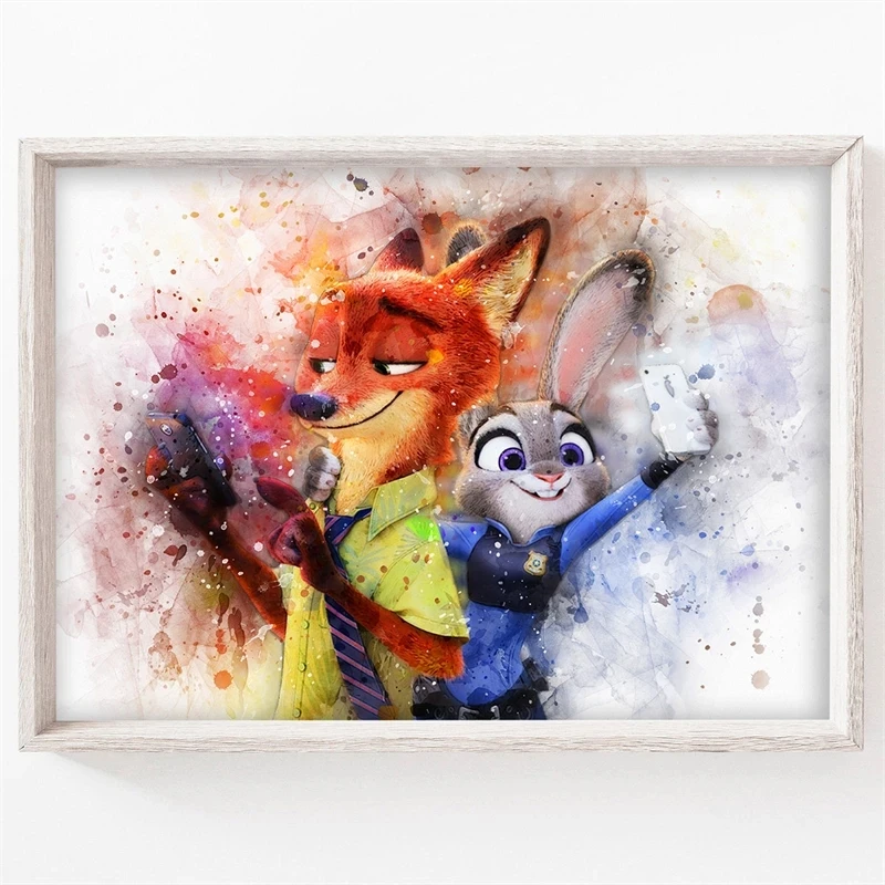 

Canvas Disney Pictures Zootopia Home Decor Paintings Donald Duck Wall Art Judy and Nick Prints Modern Poster Bedside Background