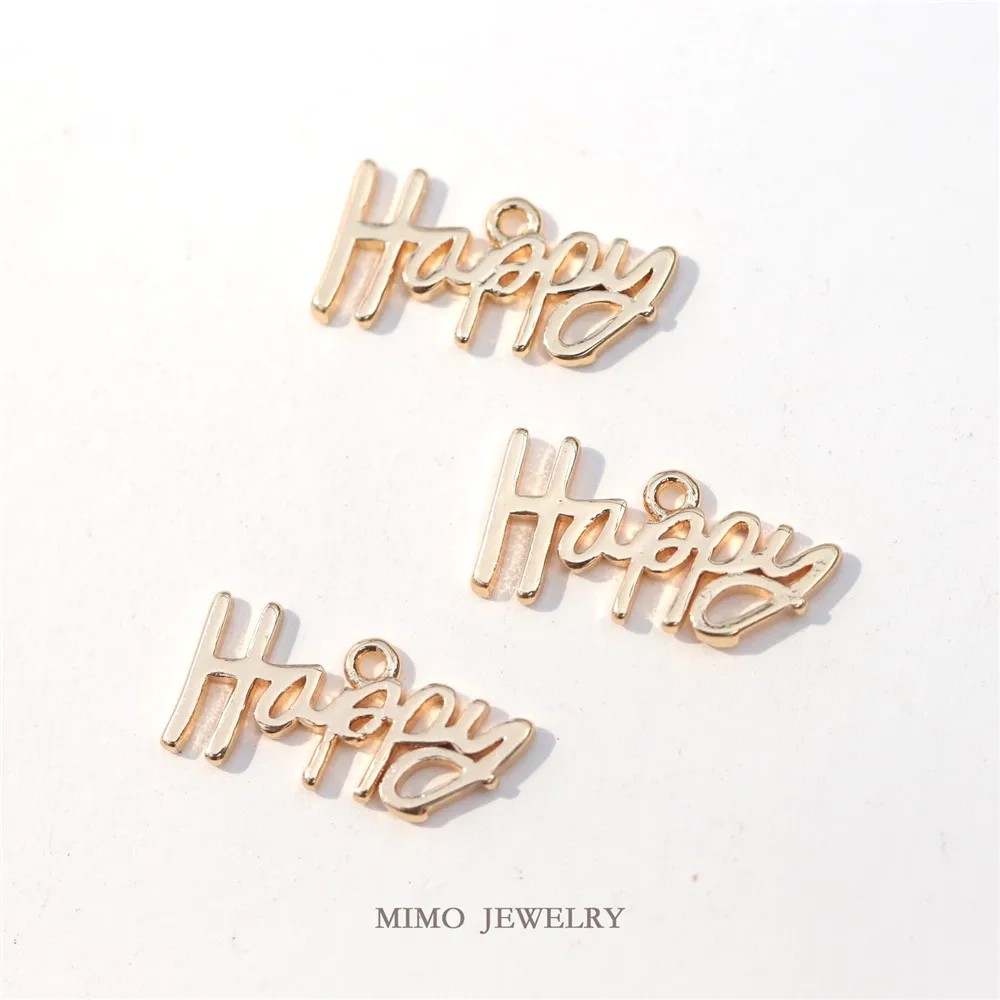 

Color preserving copper plating real gold English letter happy word pendant tide pendant DIY manual accessories