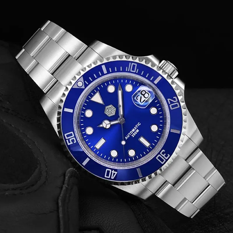 

Механические часы San Martin, зеркальные светящиеся Роскошные мужские часы с водным призраком для дайвинга, автоматические наручные часы PT5000, 20 бар