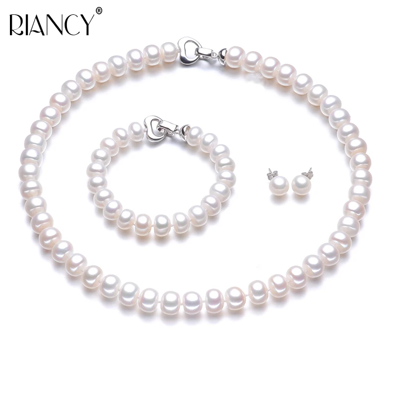 

Браслет и ожерелье из натурального пресноводного жемчуга, серебро 925 пробы