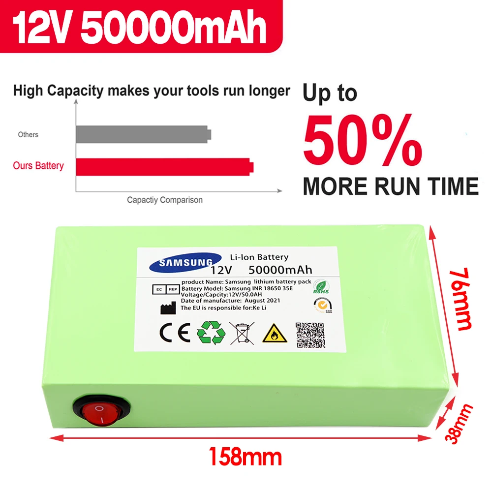 

Free Shipping 12v 50000mAh Portable Power Bank DC 12 6v 50ah with EU Plug 12 6v 1A Charger DC Bus Head Cable