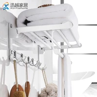 matte silver towel rack with movable hook aluminum holder bathroom accessories folding wall rail organizer hanger storage shelf