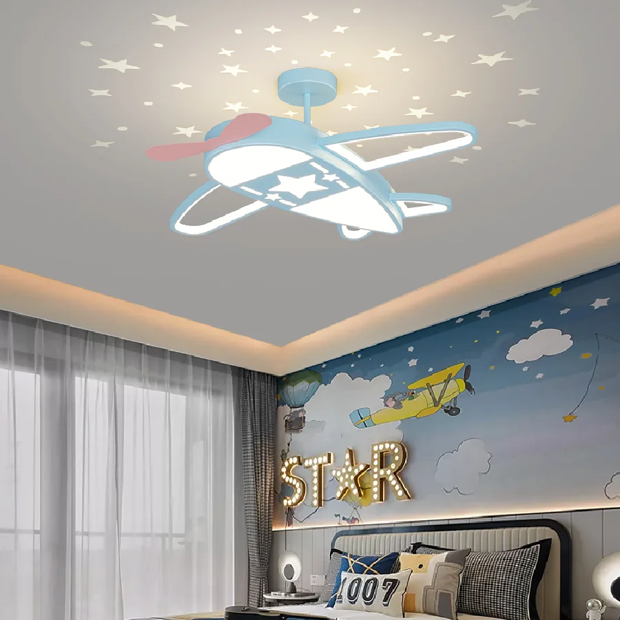 

creative plane led Ceiling lights for children's room Bedroom star projection Ceiling lamp Blue/Pink modern Ceiling light led