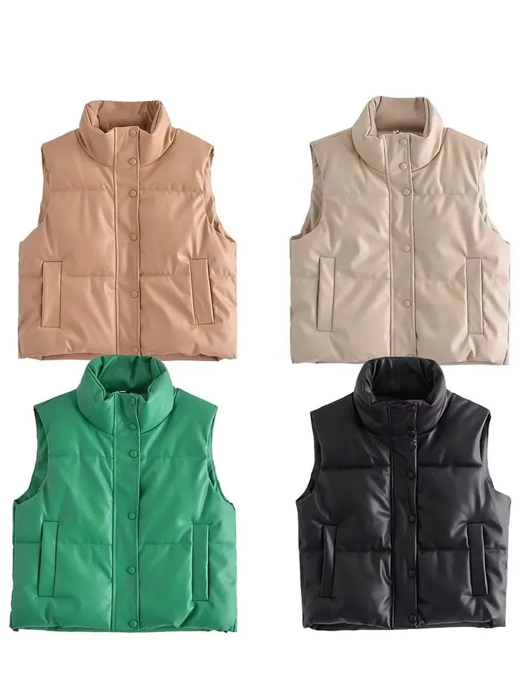 

Жилеты KLKXMYT TRAF женские модные пальто из искусственной кожи на молнии женские осенне-зимние короткие жилеты с воротником-стойкой Женское пал...