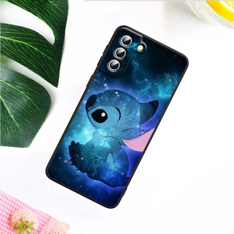 Disney Cute Stitch For Samsung Galaxy S22 S21 S20 FE Ultra Pro Lite S10 5G S10E S9 Edge Plus Black Soft Phone Case Funda Capa
