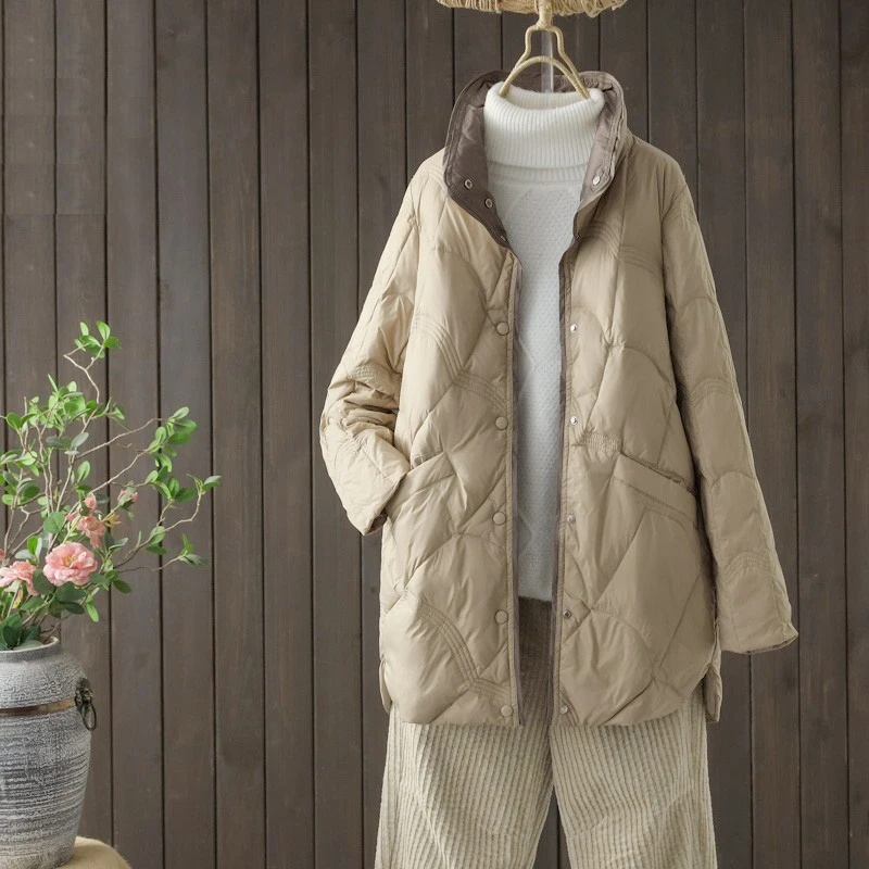 Модный брендовый легкий пуховик женский средней длины 2024 осень и зима новинка