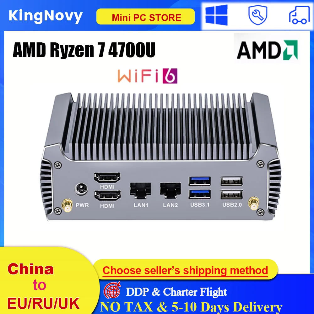 

Fanless AMD Ryzen 7 4700U 4500U Gaming PC Windows 11/10 Desktop Computer Internet Server HTPC WiFi6 BT5.2 Mini PC 4K Dual HD