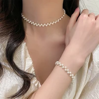 pearl braided bracelet necklace set clavicle chain necklace design ornament womens