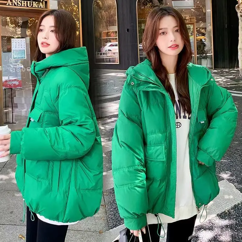 2023 New Women Winter Coat Thickened Warm Cotton Coat Solid Color Down Jacket Loose Casual Jacket