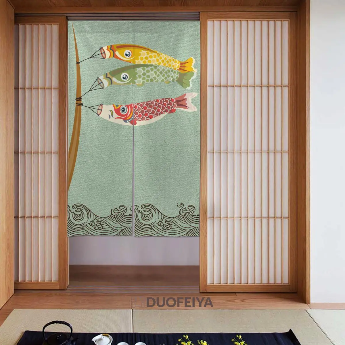 

Carp Streamer Japanese Door Curtains Lucky Separate Tapestry Cotton Linen Printed Curtain Panels for Kitchen Living Room Decor