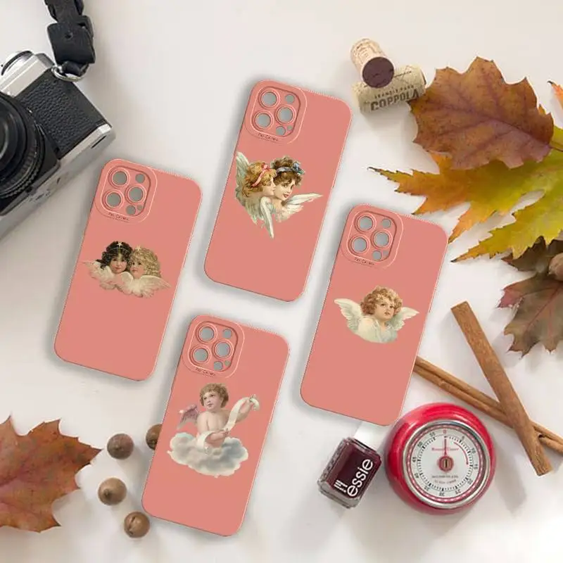 

Renaissance Angel retro art Phone Case For iPhone 13 12 11 Pro MAX Mini X XS XR 7 8 Plus Camera Lens Liquid Silicone