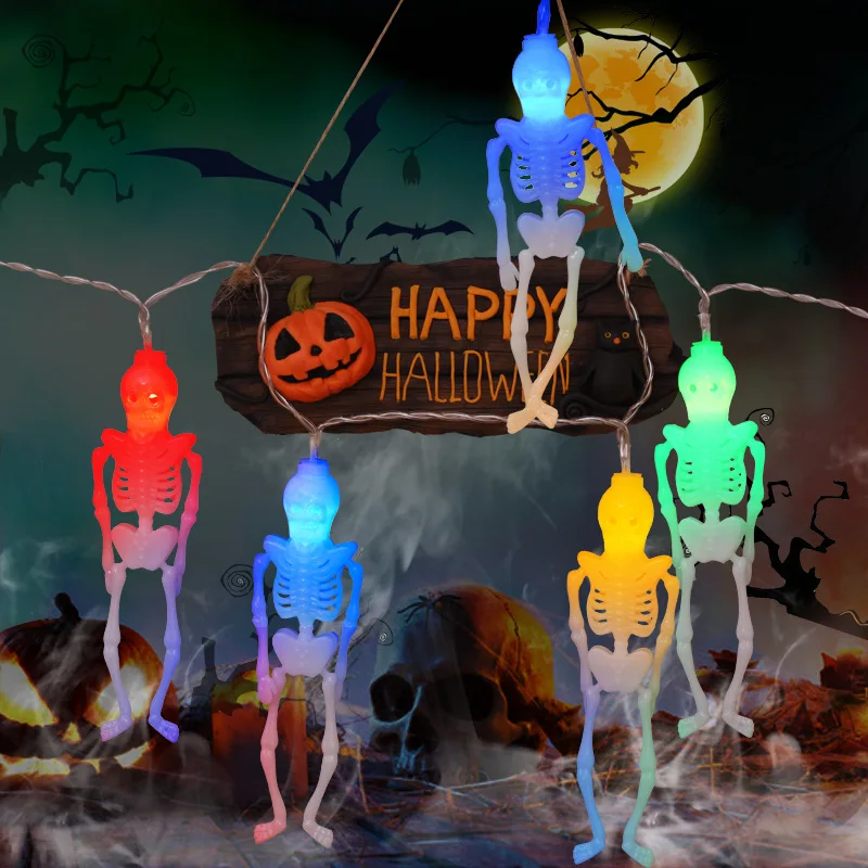 LED Outdoor Halloween Skull String Lights Remote Control 8 Modes  Ghost Skull Decoration Light Halloween Party Decorations GL201