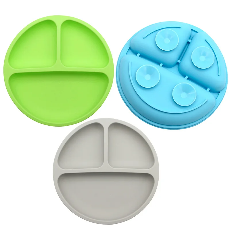 Retro Kids Feeding Plate Silicone Sucker Bowl Baby Infant Safe Dining Plate Cute Cartoon Smile Face Children Dishes Tableware