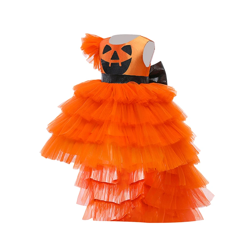 

Платье принцессы для маленьких девочек на Хэллоуин с принтом тыквы на молнии сзади с большим бантом многослойное Сетчатое лоскутное асимме...