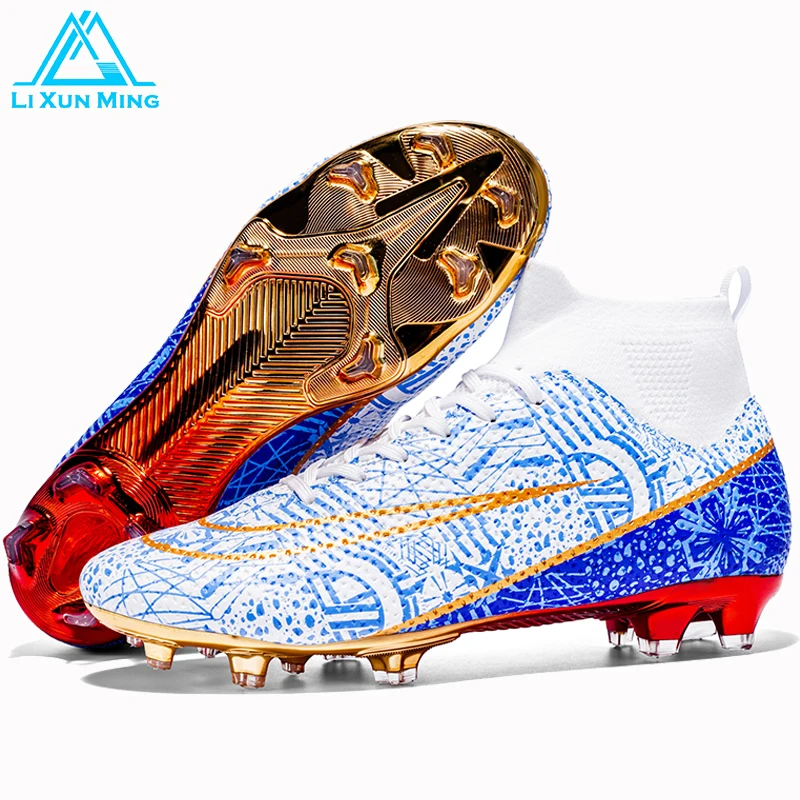 

Men Soccer Shoes Gold High Ankle Outdoors Training Spike Football Boots Non-slip Cleats Kids Turf Football Sneaker Size：32-47#