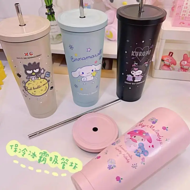 

750Ml Kawaii Sanrios My Melody Hello Kittys Cinnamoroll Cartoon Cup Cute Water Cup Large Capacity Thermal Insulation Ice Cup