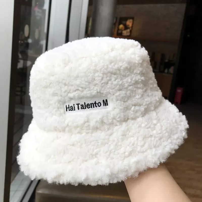 Women Winter Hats Bucket Hats Soft Lamb Plush Soft Warm Fisherman Hat Panama Casual Caps Outdoor Lady Flat Korean Fashion