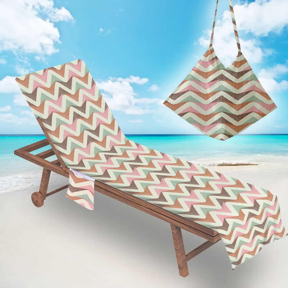 

Stripe Print Beach Chair Cover Summer Recliner Beach Towel with Pocket Portable Sundries Storage Bag Deck Chair Cover
