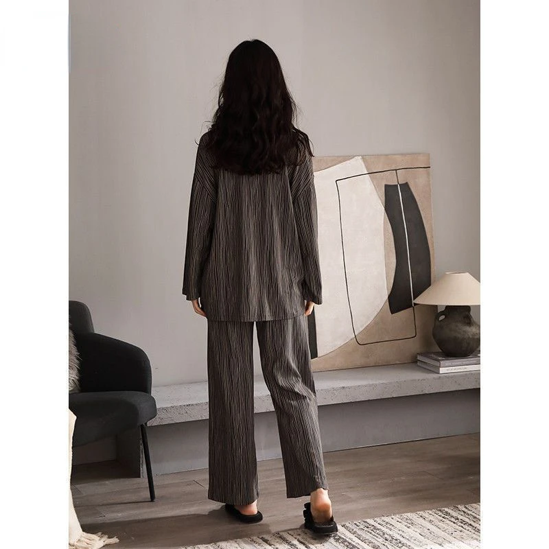 Pajamas 2022 Spring and Autumn Women's Stripe Loose Lapel Comfortable High-level Feeling Can be Worn Out