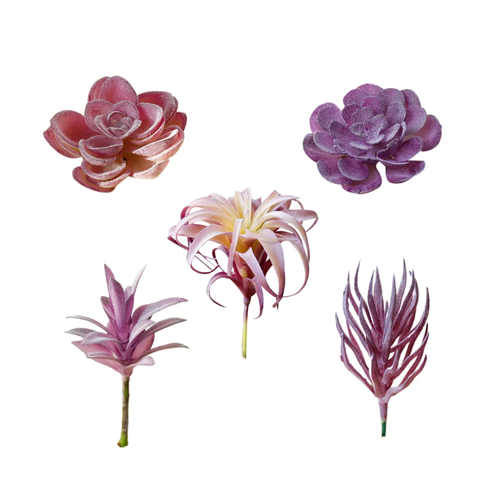 

5 Pcs Faux Flower Arrangements Simulation Succulent Artificial Flocking Self Made DIY Head