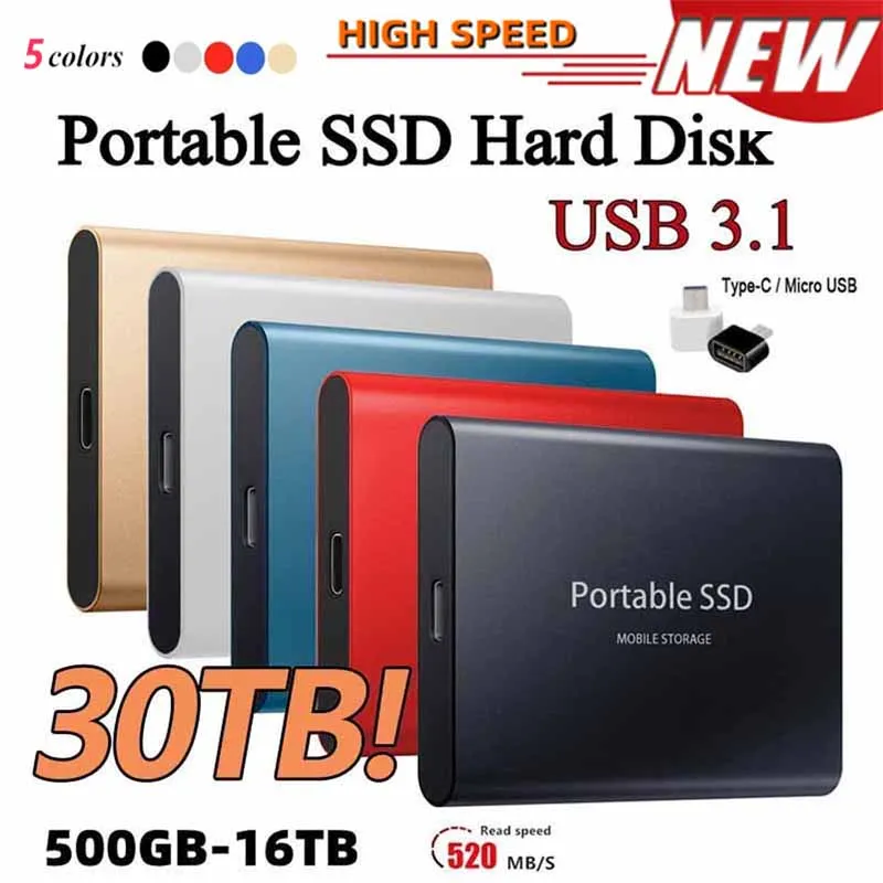 

Портативный высокоскоростной внешний SSD-накопитель, 1 ТБ, 16 Тб, 128 ТБ, USB 3,1, 8 ТБ, 64 ТБ, внешний накопитель, жесткие диски для ноутбуков