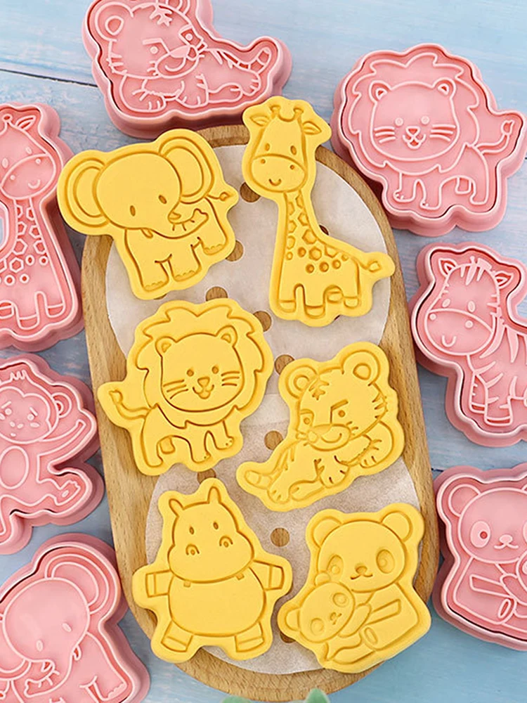 

8pcs Animal Cookie Molds Fondant Cutters Plunger Biscuit Stamps Monkey Panda Lion Tiger Elephant Giraffe Hippo Sugar Craft