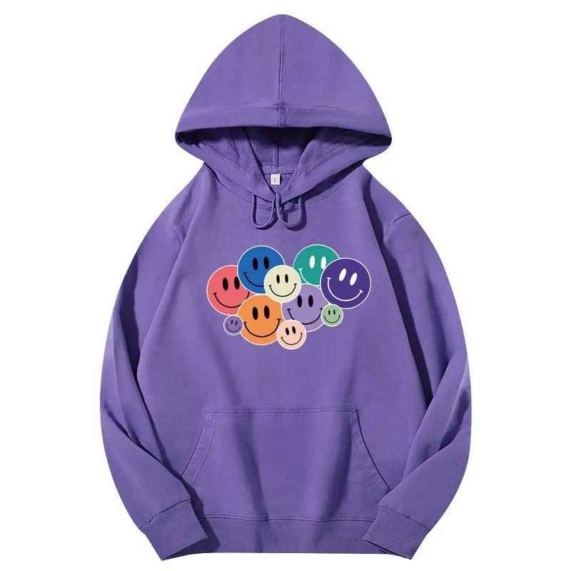 

Женская повседневная одежда, толстовки, свитшот с принтом улыбающегося лица, топы из чистого хлопка с длинным рукавом для девочек, уличная о...