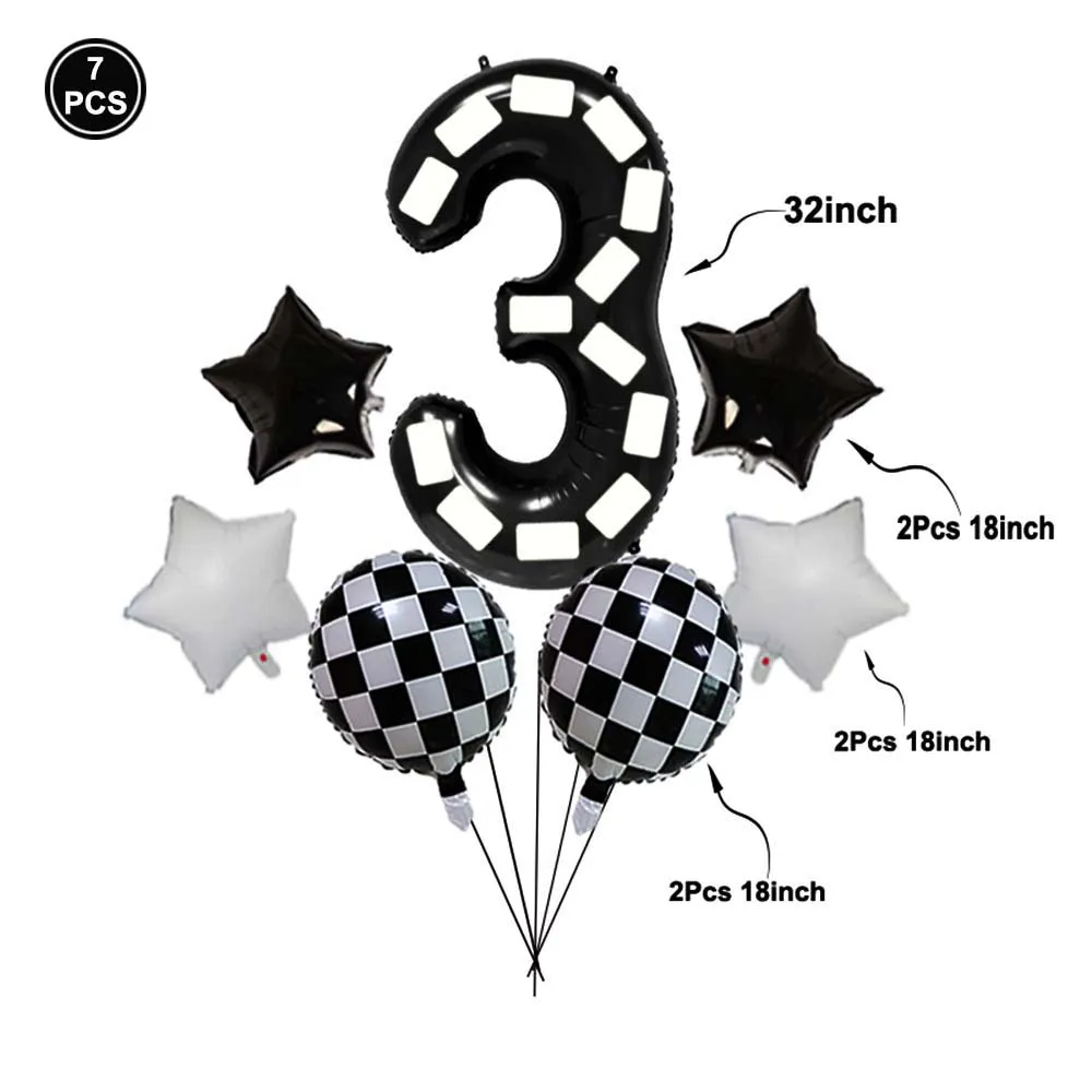 

32 Inch Black Digital Balloon Set Number 3th Birthday Theme Number 3 4 5 6 7 8 9 Digital Ballon White Sticker Race Track Decor