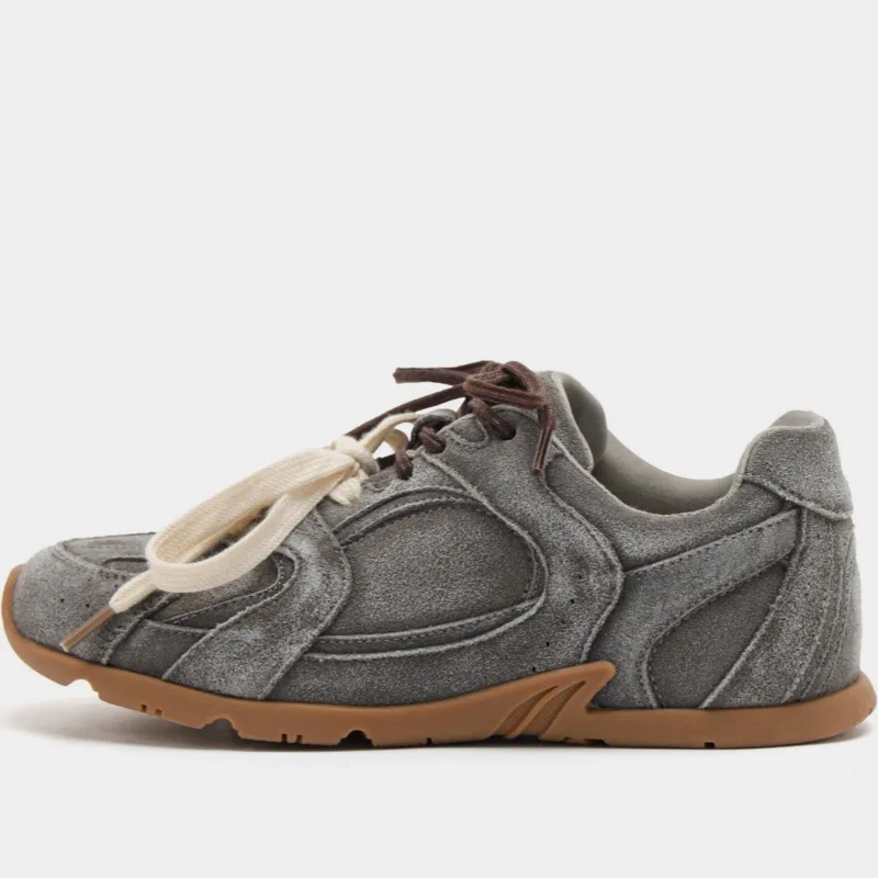 Женские кроссовки AIYUQI в стиле ретро из натуральной кожи, немецкие тренировочные туфли, контрастная повседневная обувь на плоской подошве, весна 2024