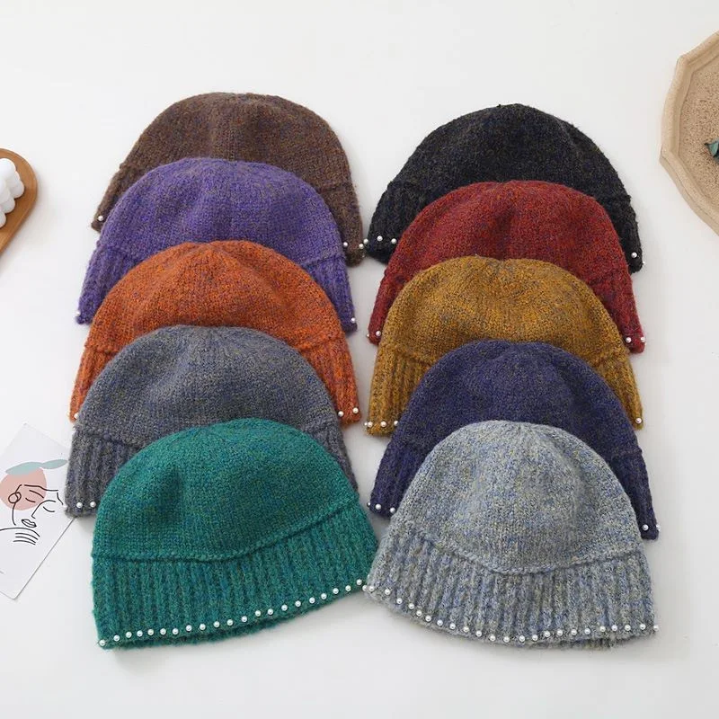 

Панама женская шерстяная в французском стиле, вязаная шапка с жемчужными полями, Повседневная Уличная теплая шляпа рыбака, Элегантная Дамская шапка на осень-зиму