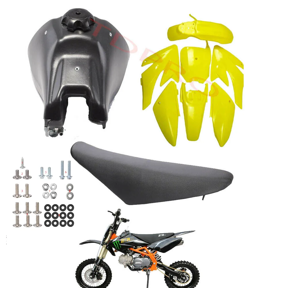 

Желтый Пластмассовый Комплект крыльев, топливный бак сиденья для Honda CRF70 внедорожного велосипеда 125/140/150cc