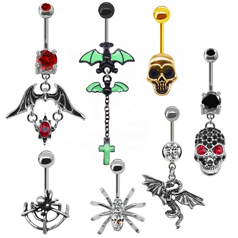 

1PCS Bat Belly Button Piercing Jewelry 14G Claw Belly Ring Body Piercing Bee Navel Piercing Heart Belly Bars Piercing