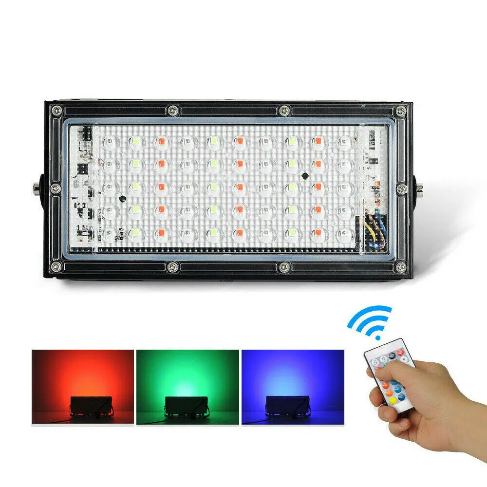 

RGB 50 Вт Светодиодный прожектор с дистанционным управлением 220 В переменного тока точесветильник льник IP66 водонепроницаемый светодиодный ул...