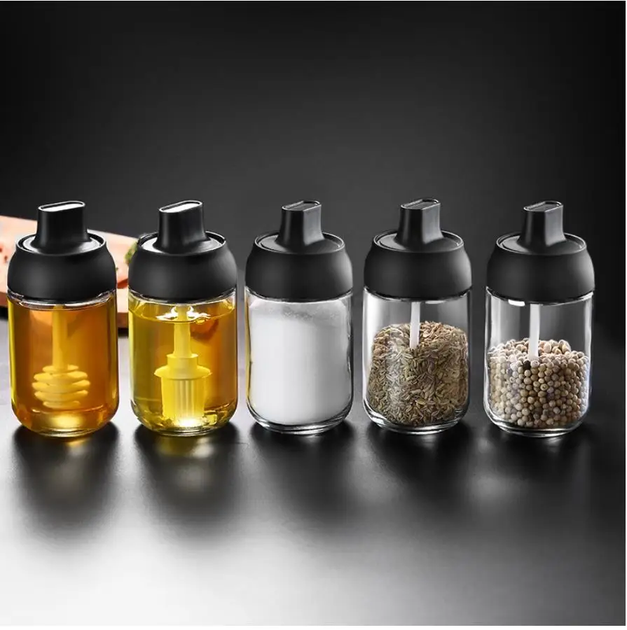 

250ml Spice Jar Cap Sealed Cruet Condiment Seasoning Jars Lid Spoon for Spices Pepper Bottles Salt Shakers Kitchen Storage