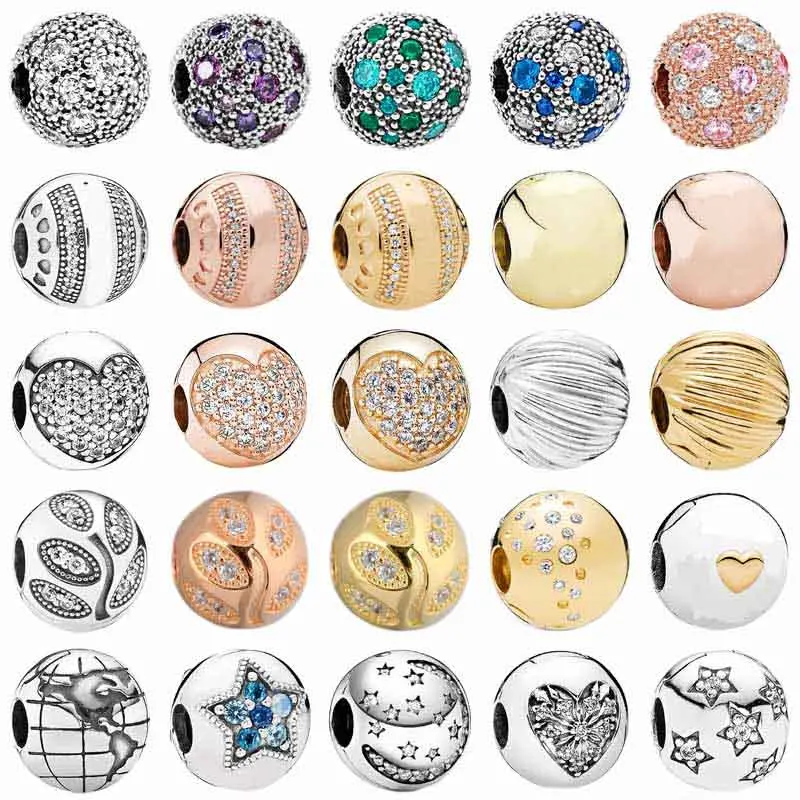 

Sparkling Stripes Hearts Cosmic Stars Globe Bright Star Clip Charm 925 Sterling Silver Beads Fit Bracelet Jewelry