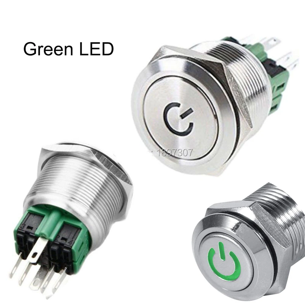 

5 Pieces Power Symbol 25mm Maintained Latching and Momentary Switch Stainless Steel