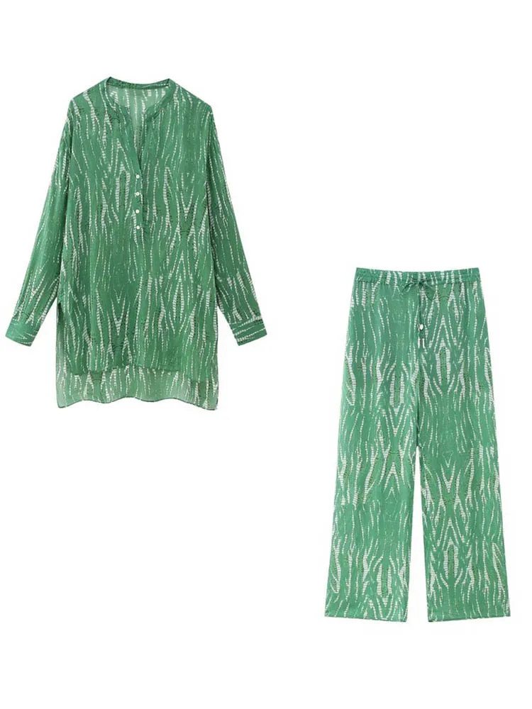 

Kumsvag 2023 Women Summer 2 pieces sets Print Loose Blouses Tops and Trousers Female Elegant Street Two Suits Clothing
