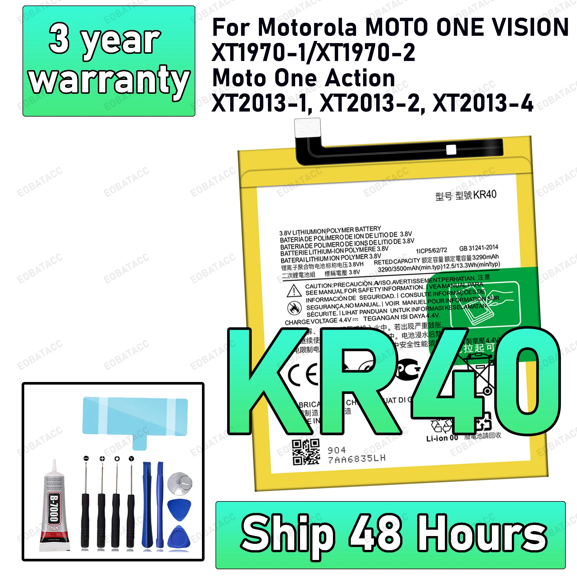 Фото 100% новый аккумулятор высокого качества KR40 3500 мАч для Motorola Moto One Action XT2013-1/One Vision/XT1970-1/XT1970-2, замена Pho №1