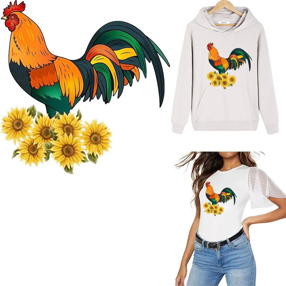 

Thermal Transfer Patches T-shirt Decal Diy applique Sunflower Cock Iron On Patches For Clothing Fashion Ironing Stickers Clothes
