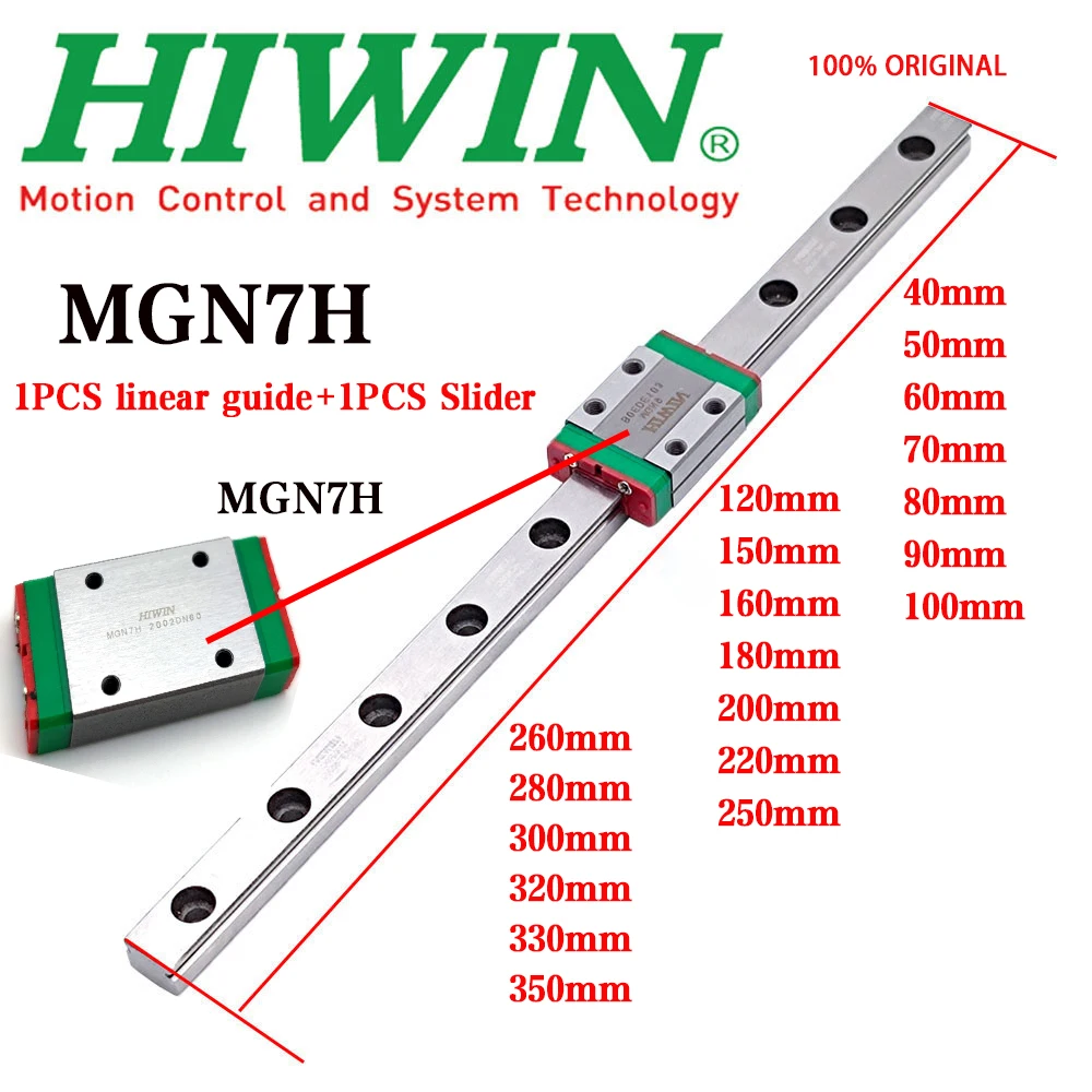 

Free Shipping HIWIN Genuine Miniature Linear Guide Rail MGN7+MGN7H Slider 40 50 60-100 120 150 200 250 300mm For 3D Printer CNC