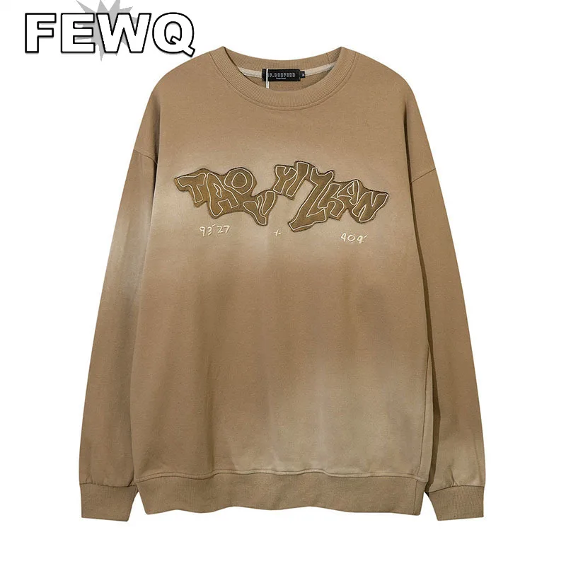 

FEWQ Patch Embroidery Men's Sweatshirts Round Collar Y2k High Street Male Casual Pullovers Retro 2023 Spring Stylish New 24B1580