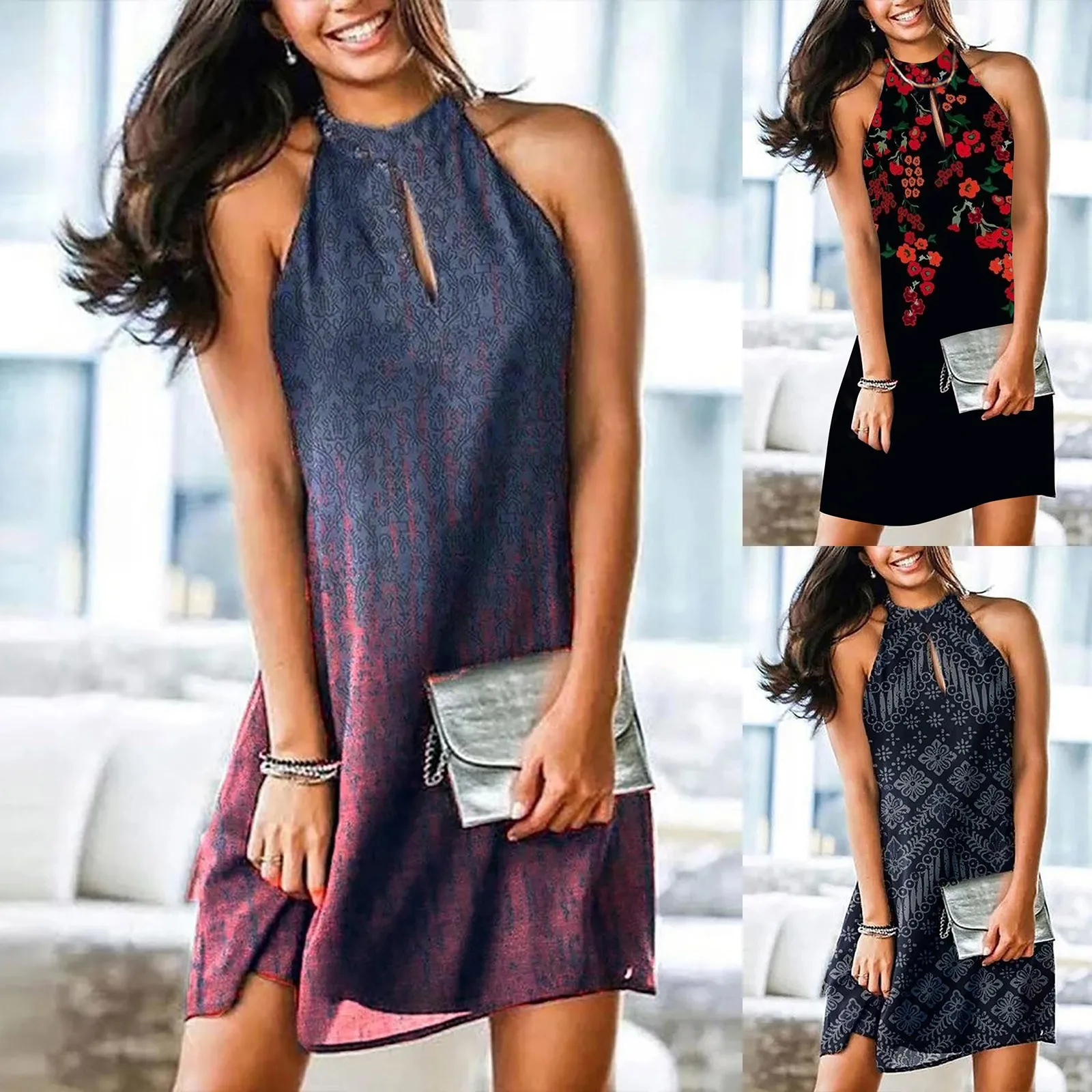 

Fashion Women Dresses 2022 Spring and Summer Day-dress Casual Sleeveless Elegant Sweet Causal Office Simple Black Print Dress