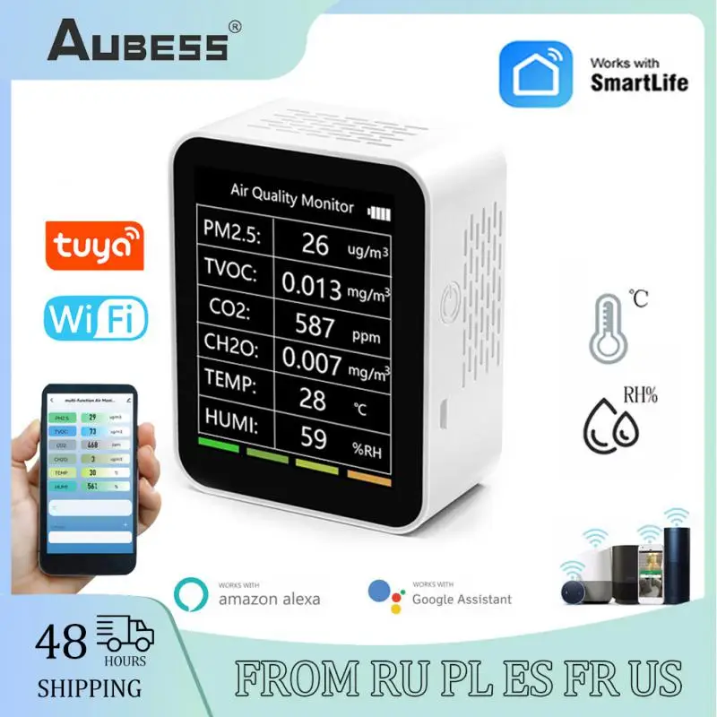 

Tuya WiFi 6 In 1 Multifunctional Detector Intelligent PM2.5 TVOC CO2 CH2O Temperature Humidity Detector Air Quality Detector