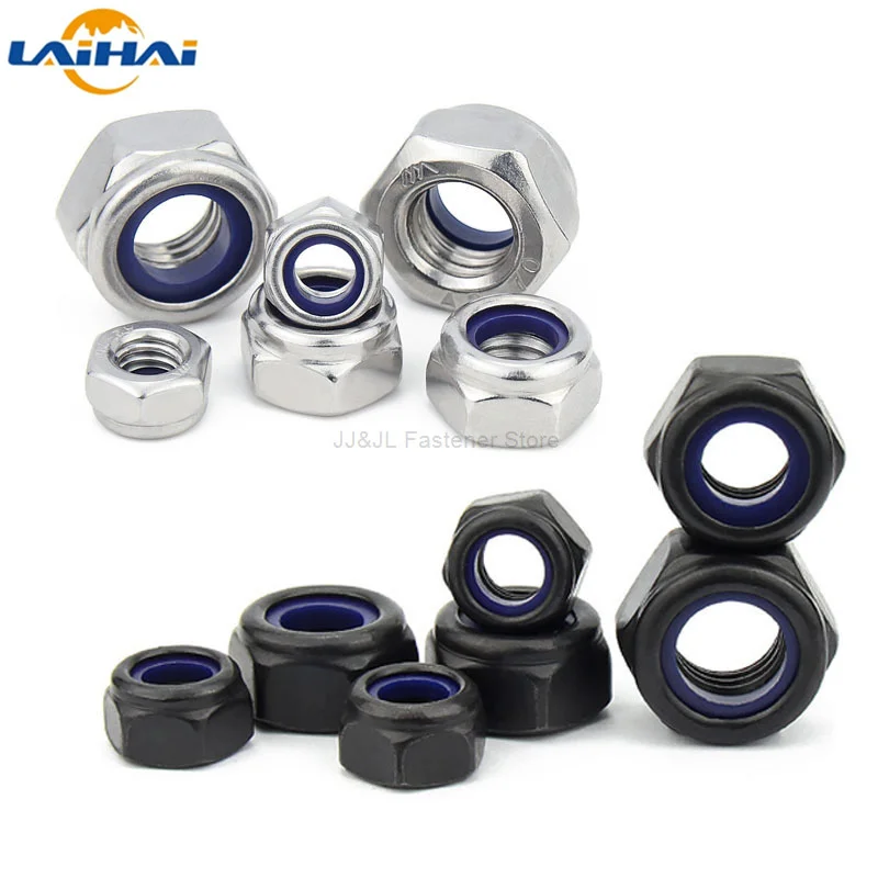 

50X M2 M2.5 M3 M4 M5 M6 304 Stainless Steel Carbon Steel Black Zinc-plated Hex Nylon Insert Lock Nut Self-locking Nylock Locknut