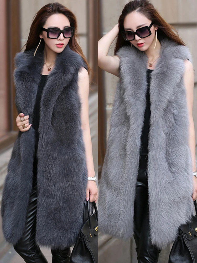 Women Faux Fox Fur Vest Coat Winter Leopard Thick Fluffy Sleeveless Warm Outerwear Luxury Fur Jacket Elegant Mujer Bontjas Coat