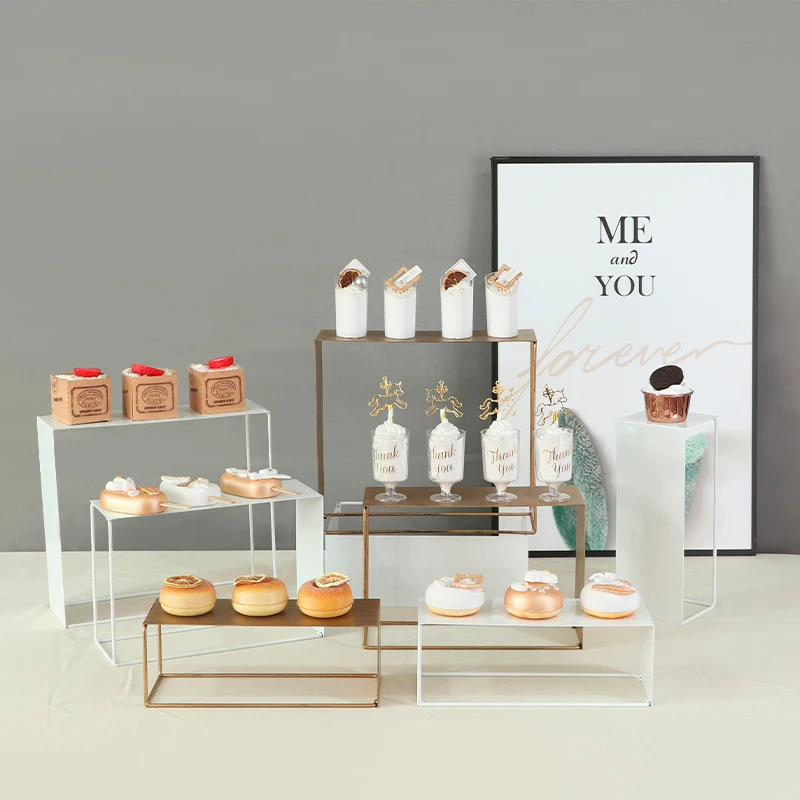 

European-style White Dessert Table Decoration Wedding Display Stand Cupcake Table Decoration Golden Tea Ladder Shelf