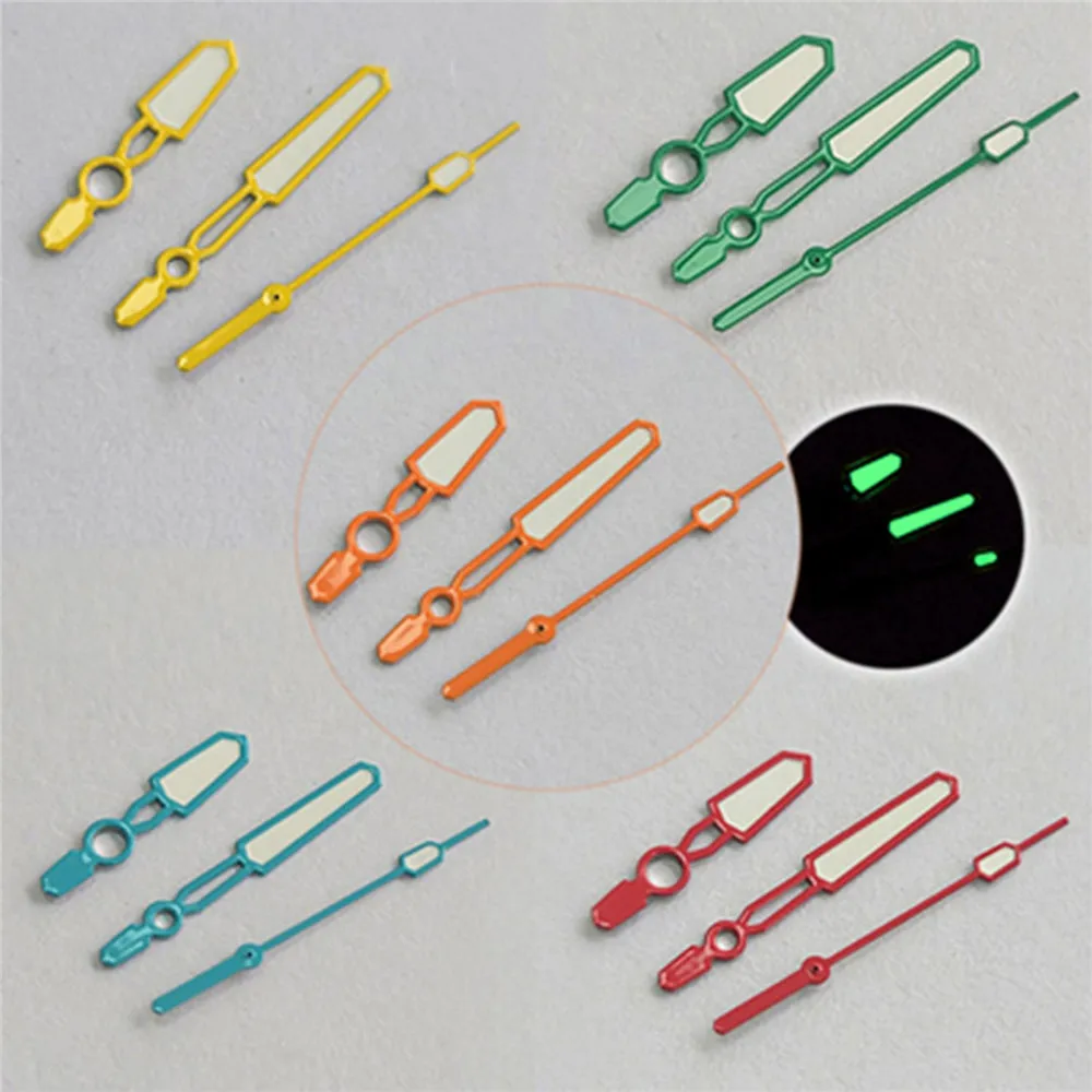 

3 PCS New Candy-Colored Watch Hands 8mm 12mm 12.5mm Green Luminous Pointers for NH35 NH36 4R Movement Men Women Watch Parts