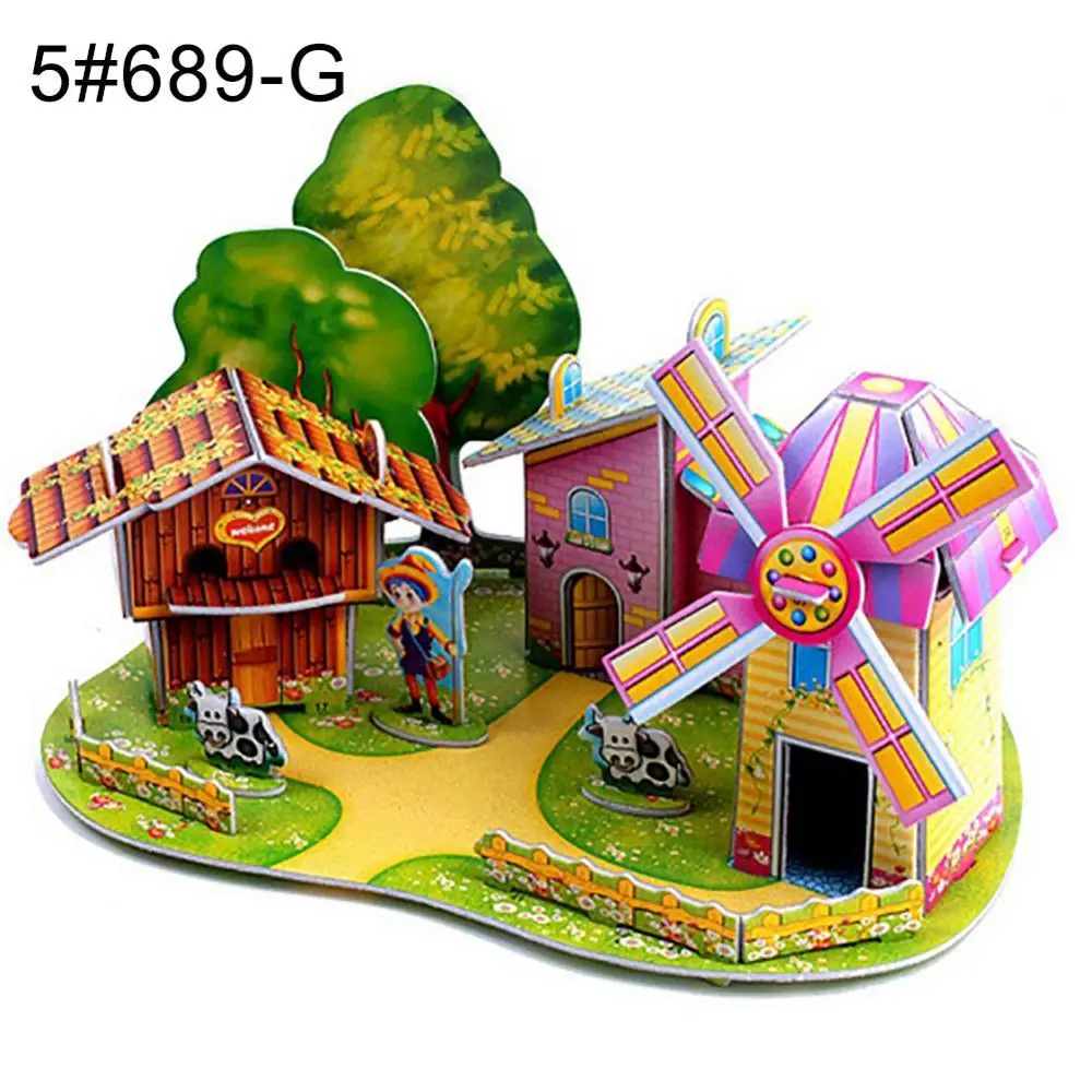 

DIY 3D House Castle Windmill Model Assembling Puzzles Early Learning Kids Toy