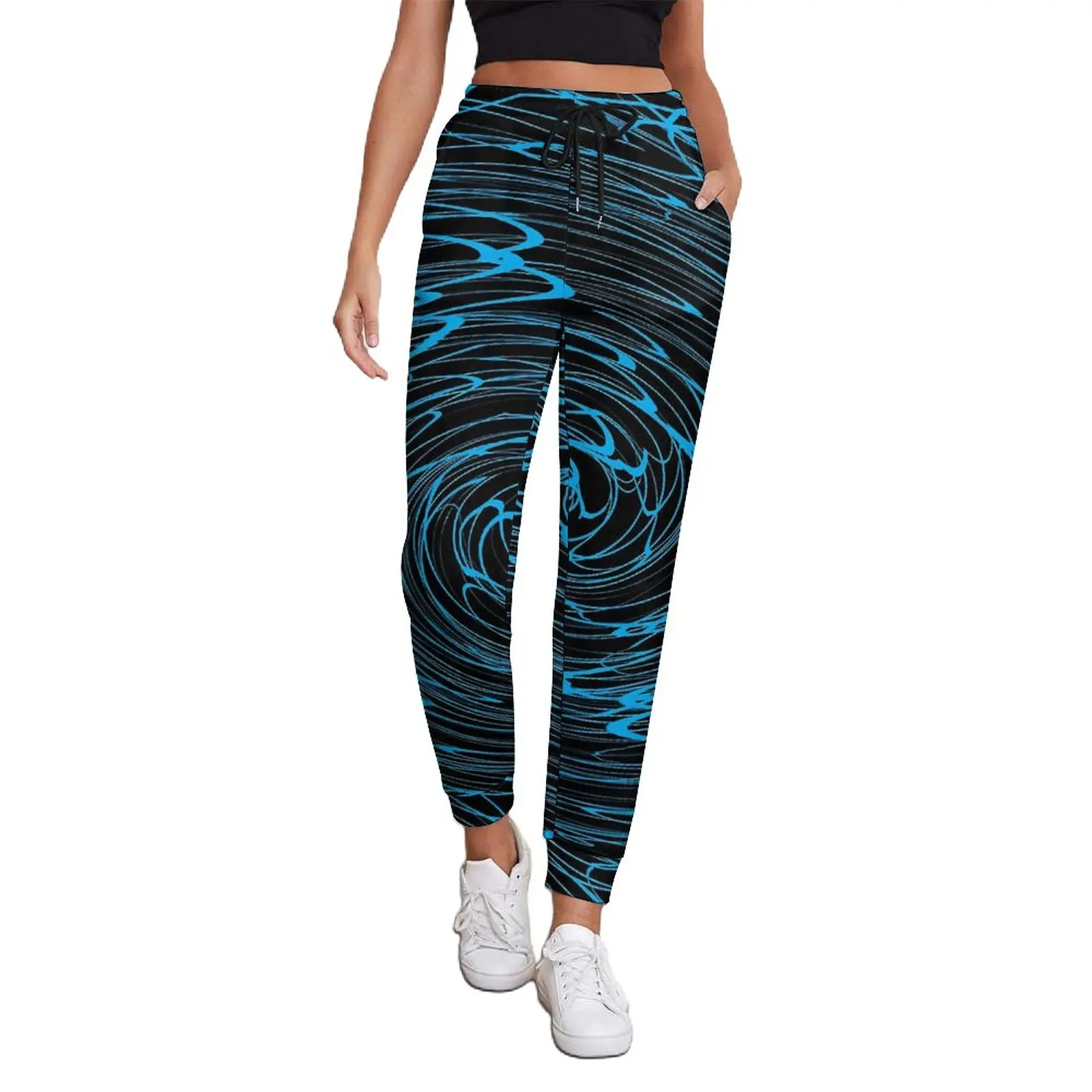 

Shallow Water Print Jogger Pants Ladies Blue Spiral Casual Sweatpants Spring Design Streetwear Oversized Trousers Birthday Gift